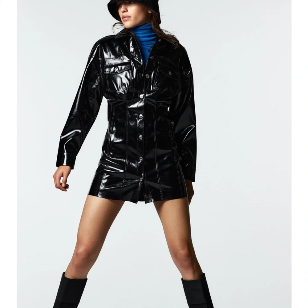 NWT ZARA Faux Leather Dress XS - Picture 2 of 8